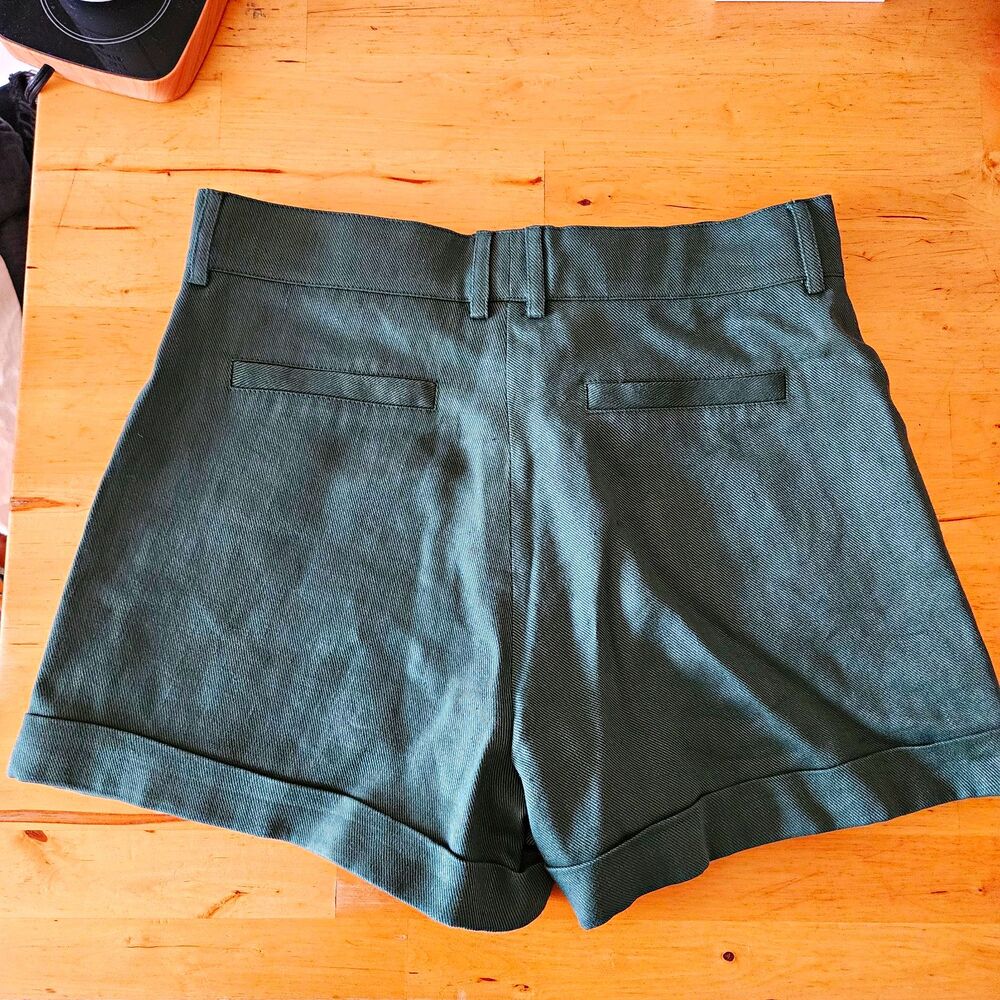 The Kooples Womens Green Twill Dress Shorts High Rise Flat FR 38 Nwt